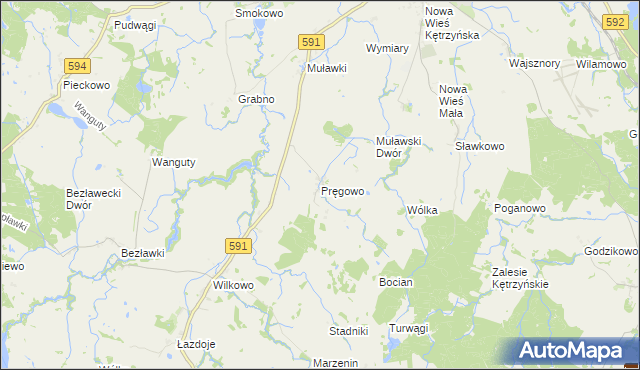 mapa Pręgowo gmina Kętrzyn, Pręgowo gmina Kętrzyn na mapie Targeo