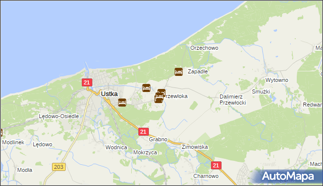 mapa Przewłoka gmina Ustka, Przewłoka gmina Ustka na mapie Targeo