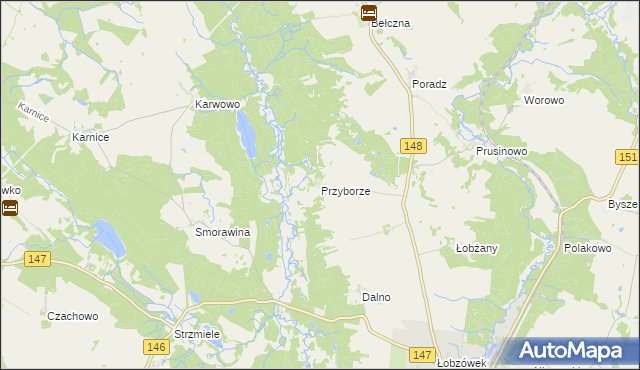mapa Przyborze gmina Łobez, Przyborze gmina Łobez na mapie Targeo