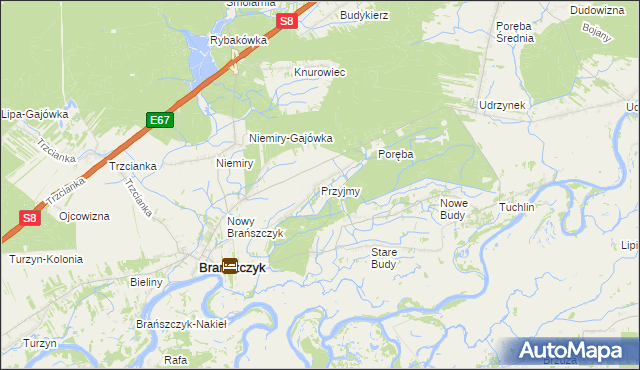 mapa Przyjmy gmina Brańszczyk, Przyjmy gmina Brańszczyk na mapie Targeo
