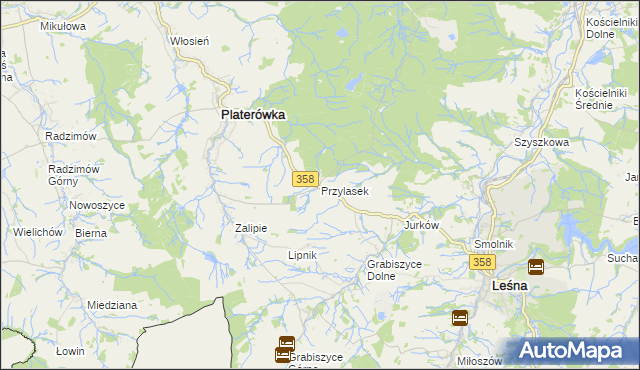 mapa Przylasek gmina Platerówka, Przylasek gmina Platerówka na mapie Targeo