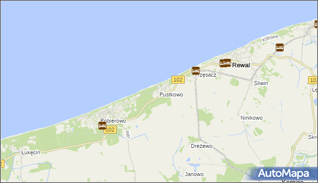 mapa Pustkowo gmina Rewal, Pustkowo gmina Rewal na mapie Targeo
