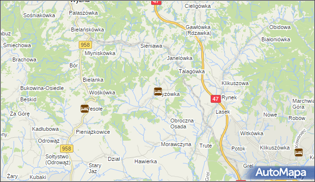 mapa Pyzówka, Pyzówka na mapie Targeo