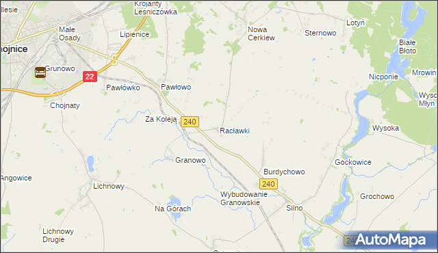 mapa Racławki gmina Chojnice, Racławki gmina Chojnice na mapie Targeo