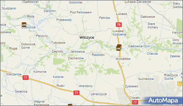 mapa Radoszki gmina Wilczyce, Radoszki gmina Wilczyce na mapie Targeo