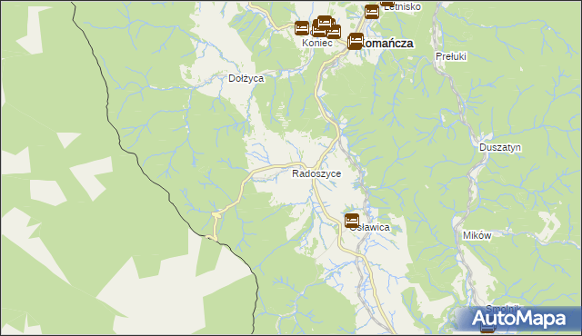 mapa Radoszyce gmina Komańcza, Radoszyce gmina Komańcza na mapie Targeo