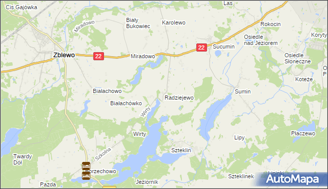 mapa Radziejewo gmina Zblewo, Radziejewo gmina Zblewo na mapie Targeo