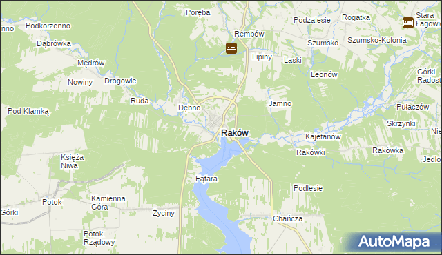 mapa Raków powiat kielecki, Raków powiat kielecki na mapie Targeo