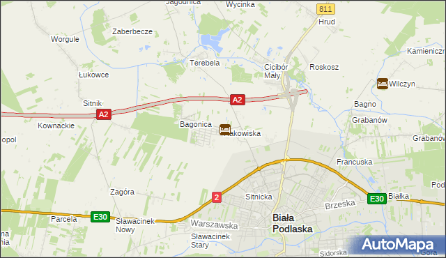 mapa Rakowiska gmina Biała Podlaska, Rakowiska gmina Biała Podlaska na mapie Targeo