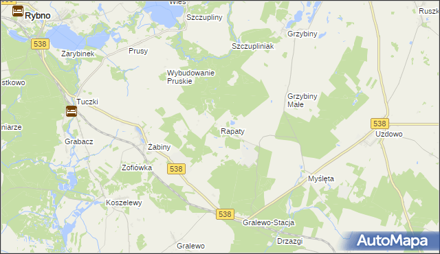 mapa Rapaty gmina Rybno, Rapaty gmina Rybno na mapie Targeo