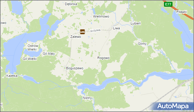 mapa Rogowo gmina Miłomłyn, Rogowo gmina Miłomłyn na mapie Targeo