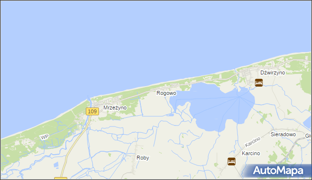 mapa Rogowo gmina Trzebiatów, Rogowo gmina Trzebiatów na mapie Targeo