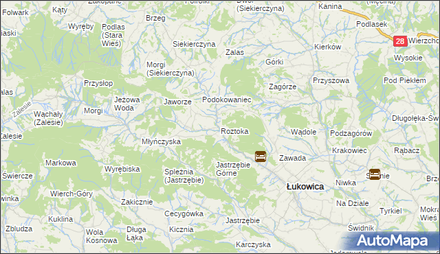 mapa Roztoka gmina Łukowica, Roztoka gmina Łukowica na mapie Targeo