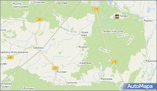 mapa Rudka gmina Trzcianka, Rudka gmina Trzcianka na mapie Targeo