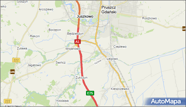 mapa Rusocin gmina Pruszcz Gdański, Rusocin gmina Pruszcz Gdański na mapie Targeo