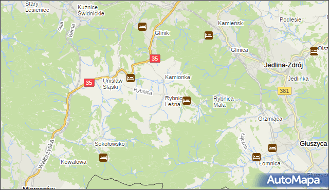 mapa Rybnica Leśna, Rybnica Leśna na mapie Targeo