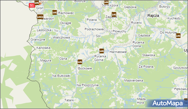 mapa Rycerka Górna, Rycerka Górna na mapie Targeo