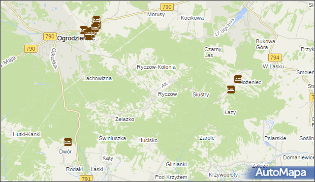 mapa Ryczów gmina Ogrodzieniec, Ryczów gmina Ogrodzieniec na mapie Targeo