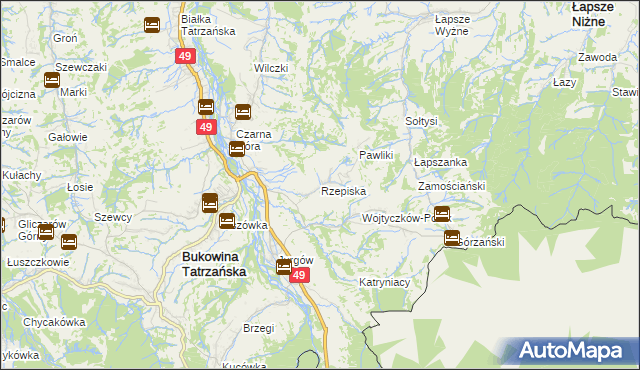 mapa Rzepiska gmina Bukowina Tatrzańska, Rzepiska gmina Bukowina Tatrzańska na mapie Targeo