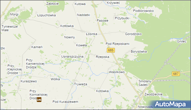 mapa Rzepiska gmina Hajnówka, Rzepiska gmina Hajnówka na mapie Targeo