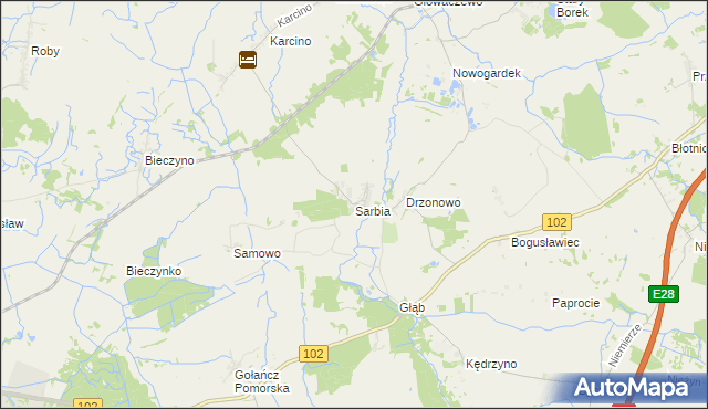 mapa Sarbia gmina Kołobrzeg, Sarbia gmina Kołobrzeg na mapie Targeo