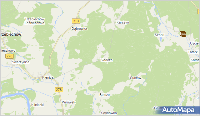 mapa Siadcza gmina Bojadła, Siadcza gmina Bojadła na mapie Targeo
