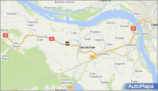 mapa Sieciechów powiat kozienicki, Sieciechów powiat kozienicki na mapie Targeo