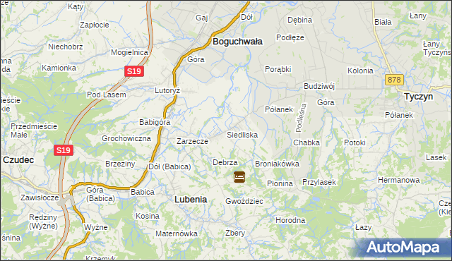 mapa Siedliska gmina Lubenia, Siedliska gmina Lubenia na mapie Targeo