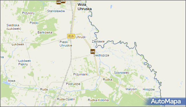 mapa Siedliszcze gmina Wola Uhruska, Siedliszcze gmina Wola Uhruska na mapie Targeo