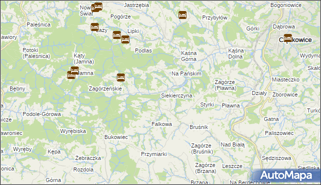 mapa Siekierczyna gmina Ciężkowice, Siekierczyna gmina Ciężkowice na mapie Targeo