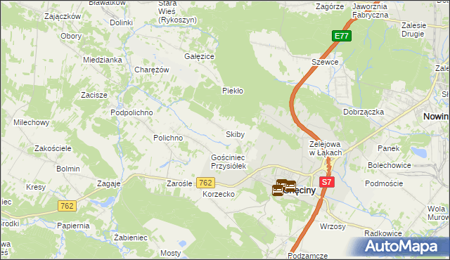 mapa Skiby gmina Chęciny, Skiby gmina Chęciny na mapie Targeo