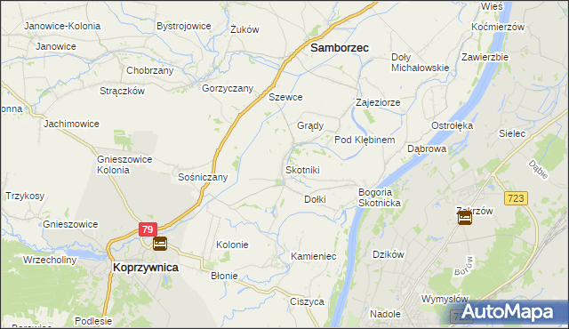 mapa Skotniki gmina Samborzec, Skotniki gmina Samborzec na mapie Targeo