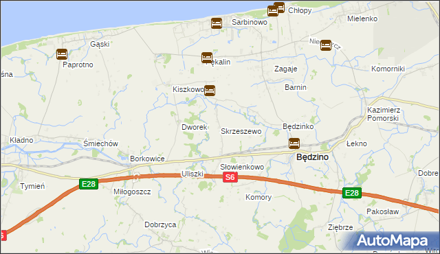 mapa Skrzeszewo gmina Będzino, Skrzeszewo gmina Będzino na mapie Targeo