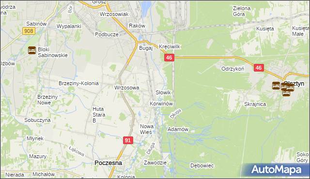 mapa Słowik gmina Poczesna, Słowik gmina Poczesna na mapie Targeo