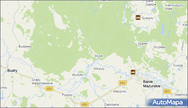 mapa Śluza gmina Banie Mazurskie, Śluza gmina Banie Mazurskie na mapie Targeo
