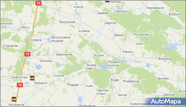 mapa Służów, Służów na mapie Targeo