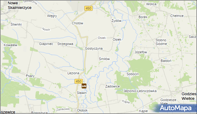 mapa Śmiłów gmina Nowe Skalmierzyce, Śmiłów gmina Nowe Skalmierzyce na mapie Targeo