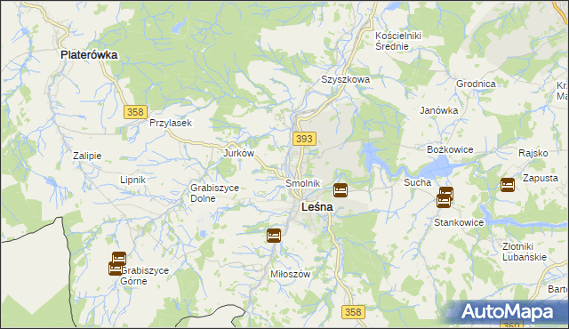 mapa Smolnik gmina Leśna, Smolnik gmina Leśna na mapie Targeo