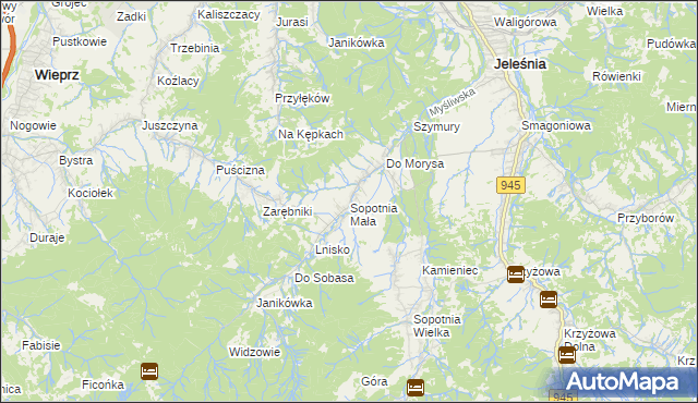 mapa Sopotnia Mała, Sopotnia Mała na mapie Targeo