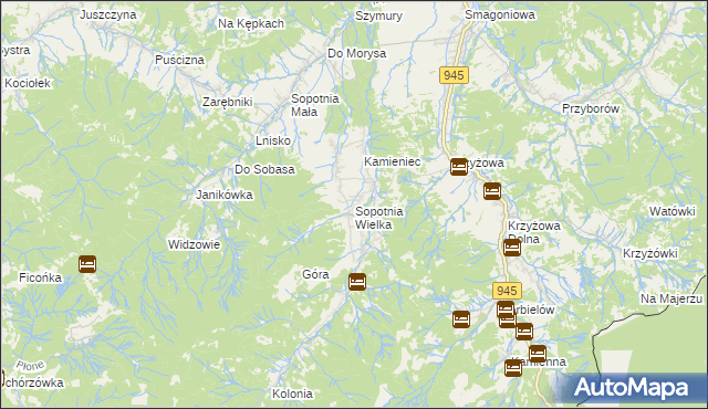 mapa Sopotnia Wielka, Sopotnia Wielka na mapie Targeo