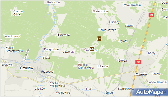 mapa Śródborze gmina Ożarów, Śródborze gmina Ożarów na mapie Targeo