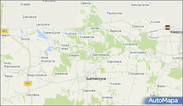 mapa Stanisławów gmina Sulmierzyce, Stanisławów gmina Sulmierzyce na mapie Targeo