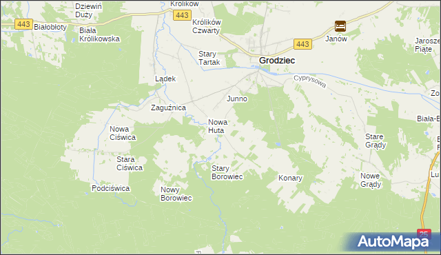 mapa Stara Huta gmina Grodziec, Stara Huta gmina Grodziec na mapie Targeo