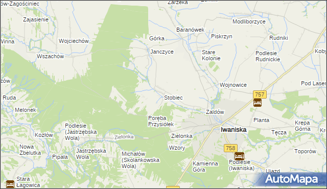 mapa Stobiec gmina Iwaniska, Stobiec gmina Iwaniska na mapie Targeo