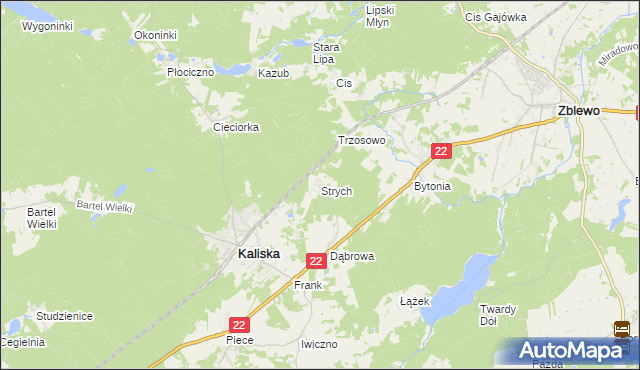 mapa Strych gmina Kaliska, Strych gmina Kaliska na mapie Targeo