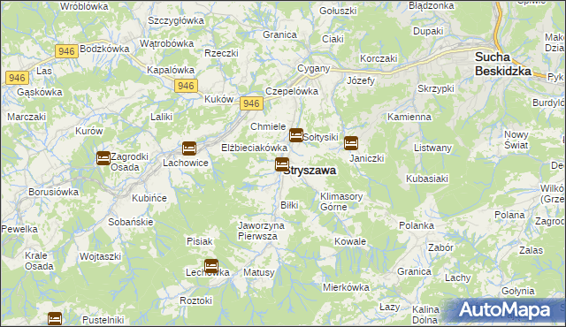 mapa Stryszawa, Stryszawa na mapie Targeo