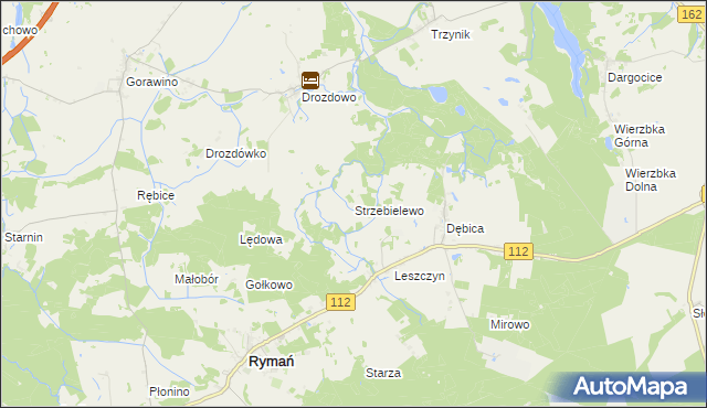 mapa Strzebielewo gmina Rymań, Strzebielewo gmina Rymań na mapie Targeo