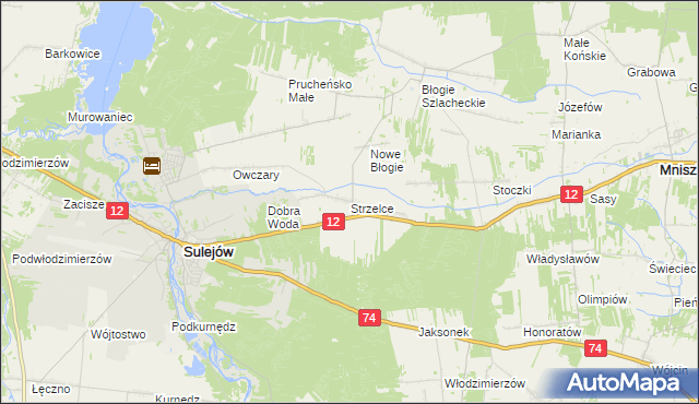 mapa Strzelce gmina Mniszków, Strzelce gmina Mniszków na mapie Targeo