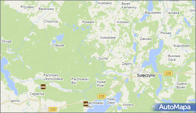 mapa Sucha gmina Sulęczyno, Sucha gmina Sulęczyno na mapie Targeo