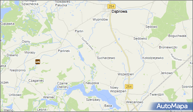 mapa Sucharzewo gmina Dąbrowa, Sucharzewo gmina Dąbrowa na mapie Targeo